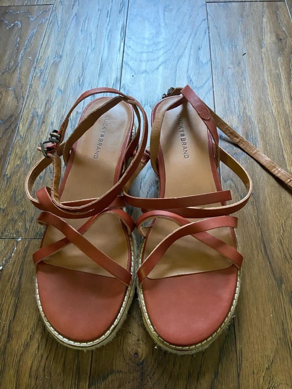 Lucky Brand Women's Rust Leather Strappy Espadrille Sandals